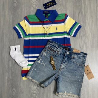 Polo Stripe Top/ Jeans Shorts